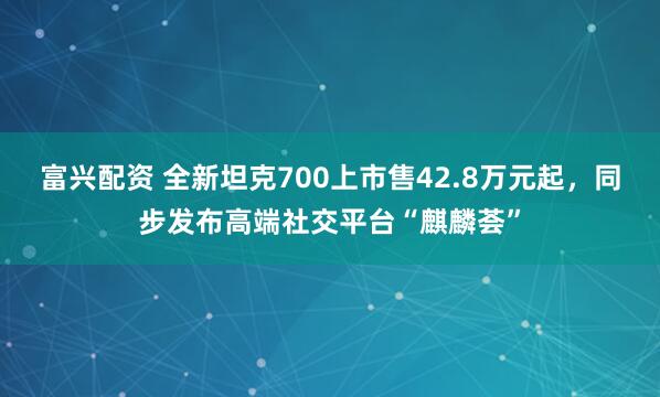 富兴配资 全新坦克700上市售42.8万元起，同步发布高端社交平台“麒麟荟”